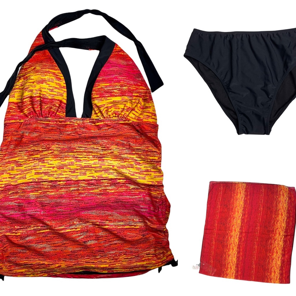 INGEAR YBL YOUR BEST LOOK 3 Piece Tankini Top, Swim Bottom & Cover Up sz 14